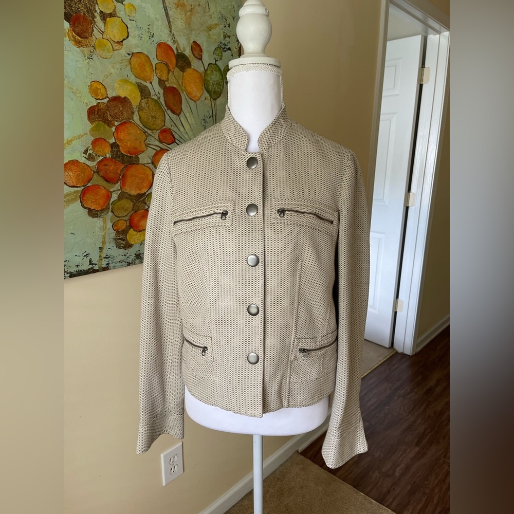 DKNY Beige Perforated Button-Front Jacket